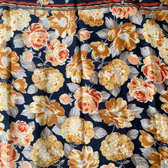 Vintage Floral Flower Womens Scarf Square Orange Brown BeigeTan Roses Hydrangeas - Picture 9 of 12